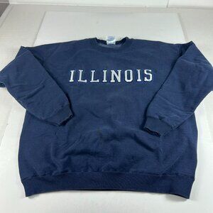 Y2K Illinois Fighting Illini Sweatshirt Extra Large Blue Faded Logo Crewneck